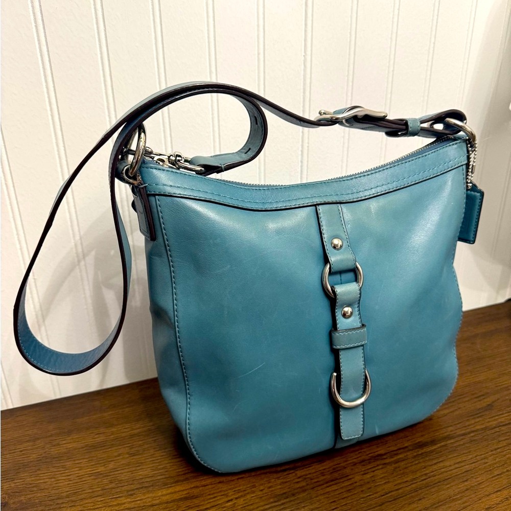 Coach Blue Leather Shoulder Bag with Adjustable Strap
